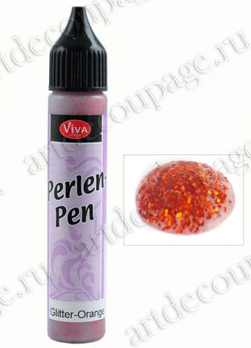 Краска для создания жемчужин с бестками Perlen Pen Glitter Viva Decor 944 блестки оранжевый, купить - магазин АртДекупаж
